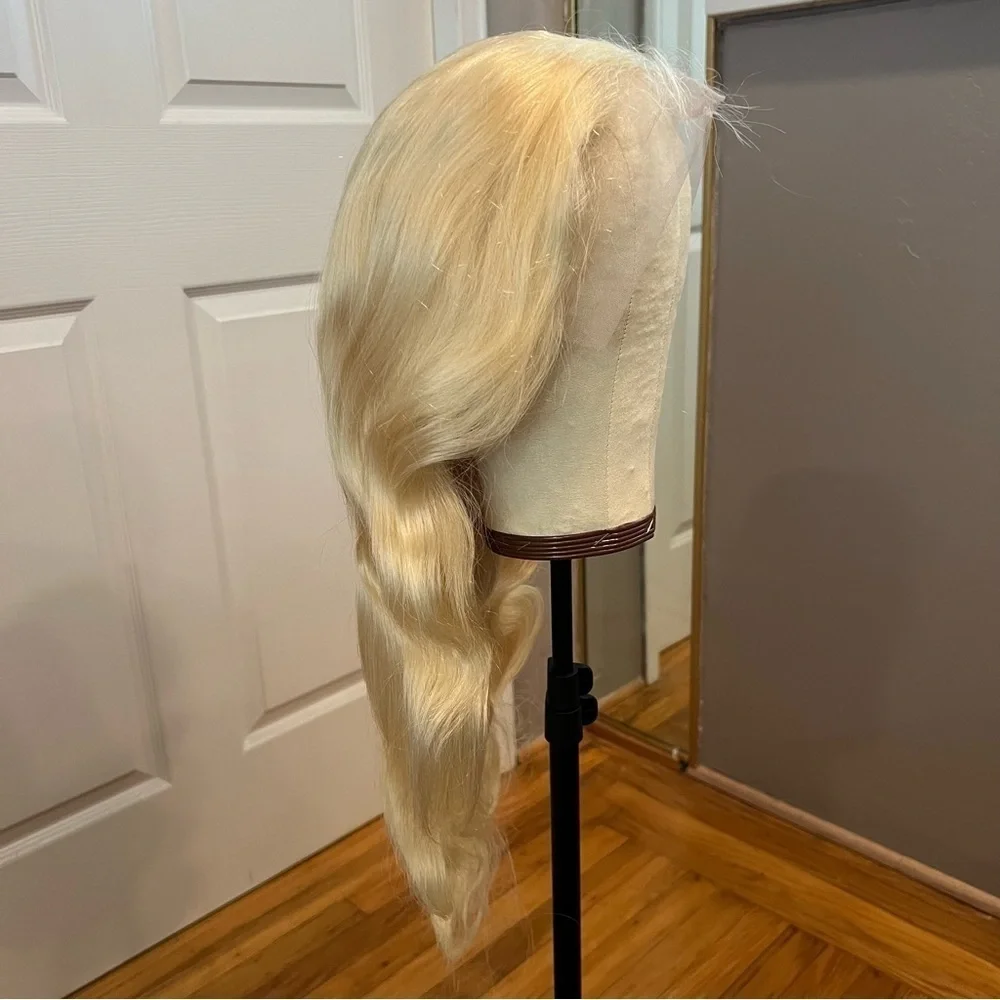 26” Bleach Blonde Body Wave 13x6 HD Lace Front Wig Human Hair 200% Density #CD1